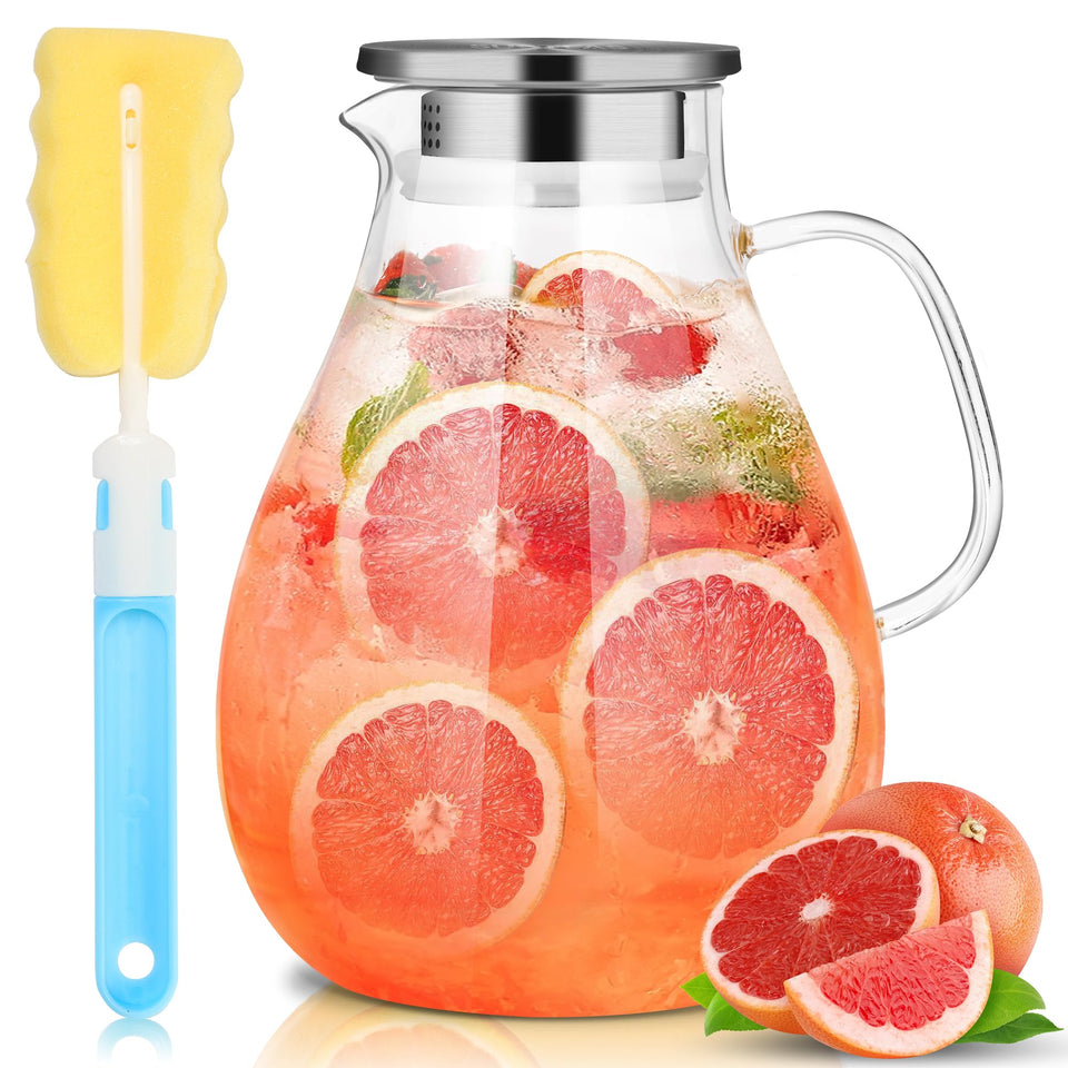 SUSTEAS 3 Litre glass pitcher with lid and nozzle for precise pouring.