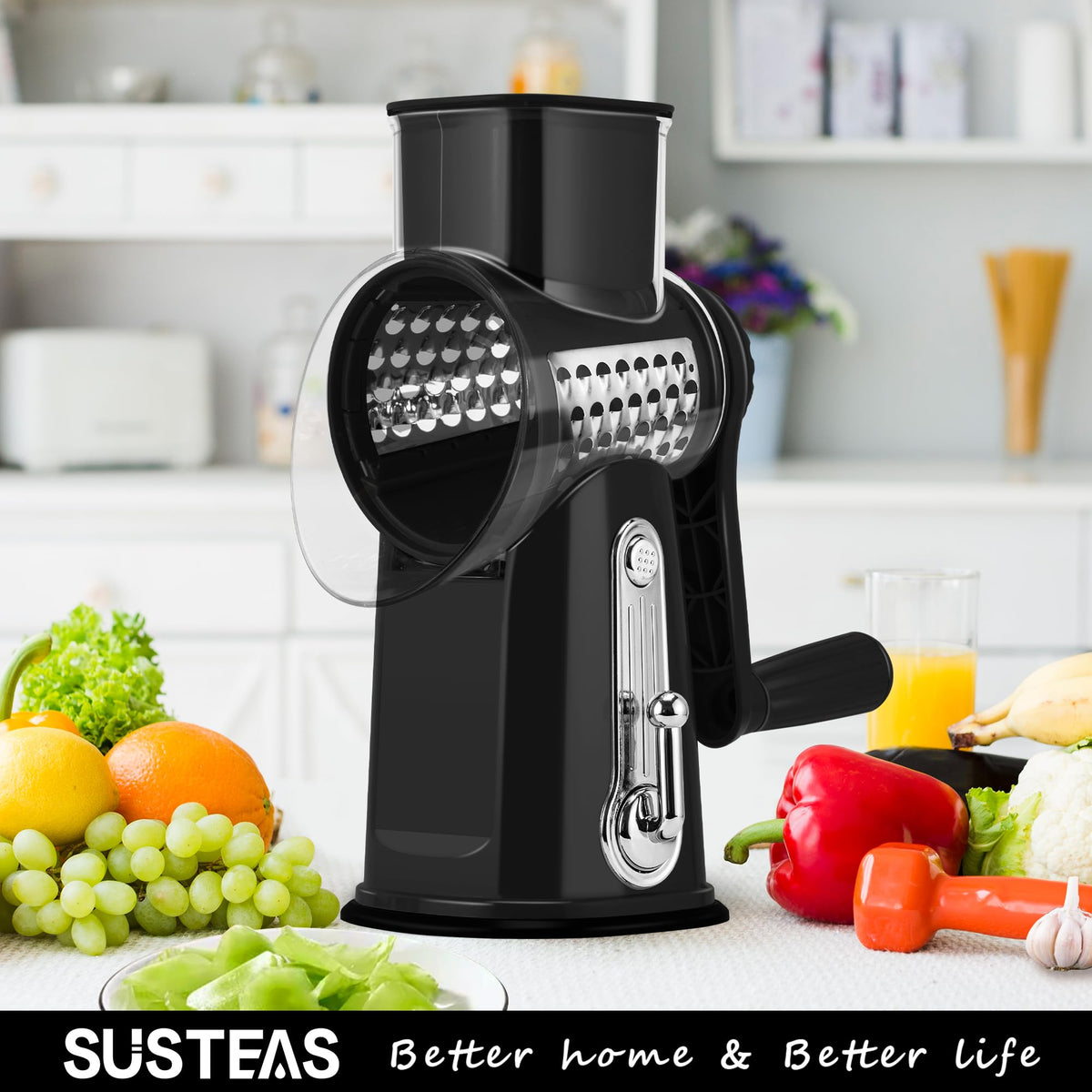 SUSTEAS black kitchen tool complements modern countertops.