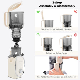 SUSTEAS juicer shows secure lid to prevent accidental openings.