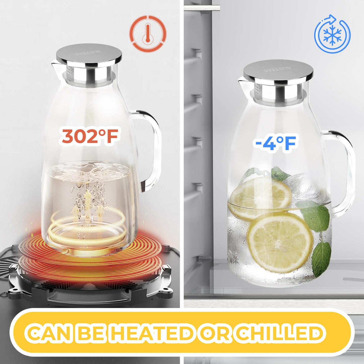 SUSTEAS dishwasher-safe design with a long-handled cleaning brush.