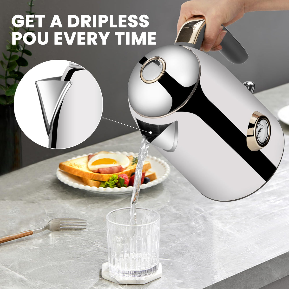 SUSTEAS V-shaped spout concentrates pour with no-drip performance