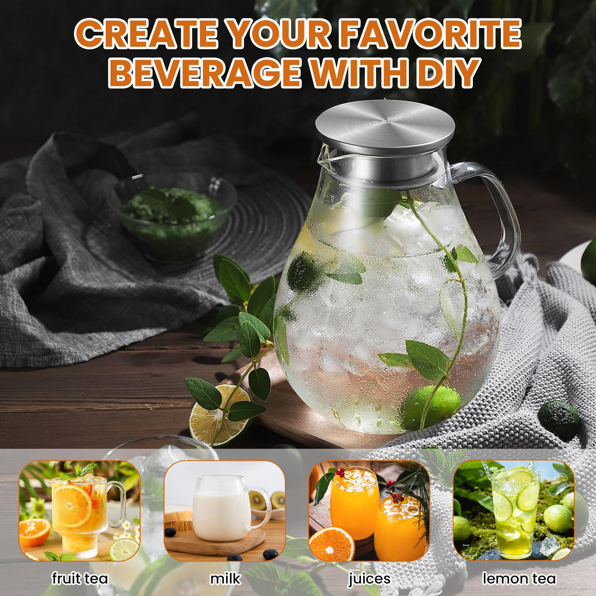 Glass jar from SUSTEAS safe for fridge storage and hot beverages.