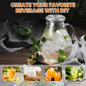 Glass jar from SUSTEAS safe for fridge storage and hot beverages.