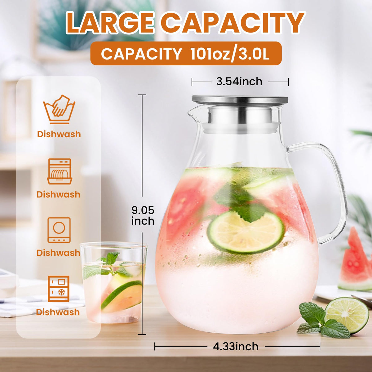 Enlarged handle on the SUSTEAS pitcher for a comfortable, secure grip.