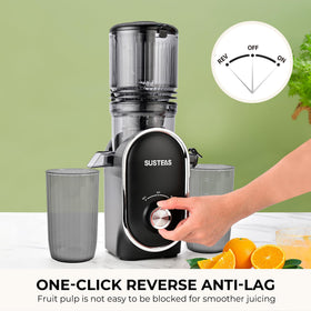 SUSTEAS juice and pulp cups show 18.5oz juice and 15.5oz pulp capacity.