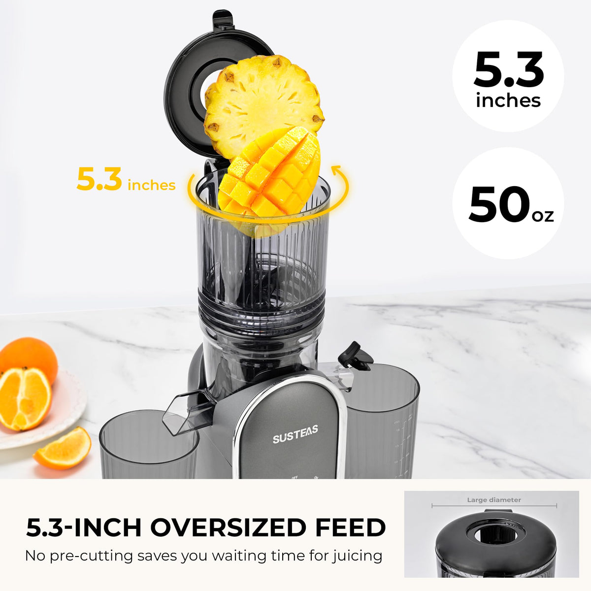 SUSTEAS 18.5oz juice cup captures fresh juice after extraction