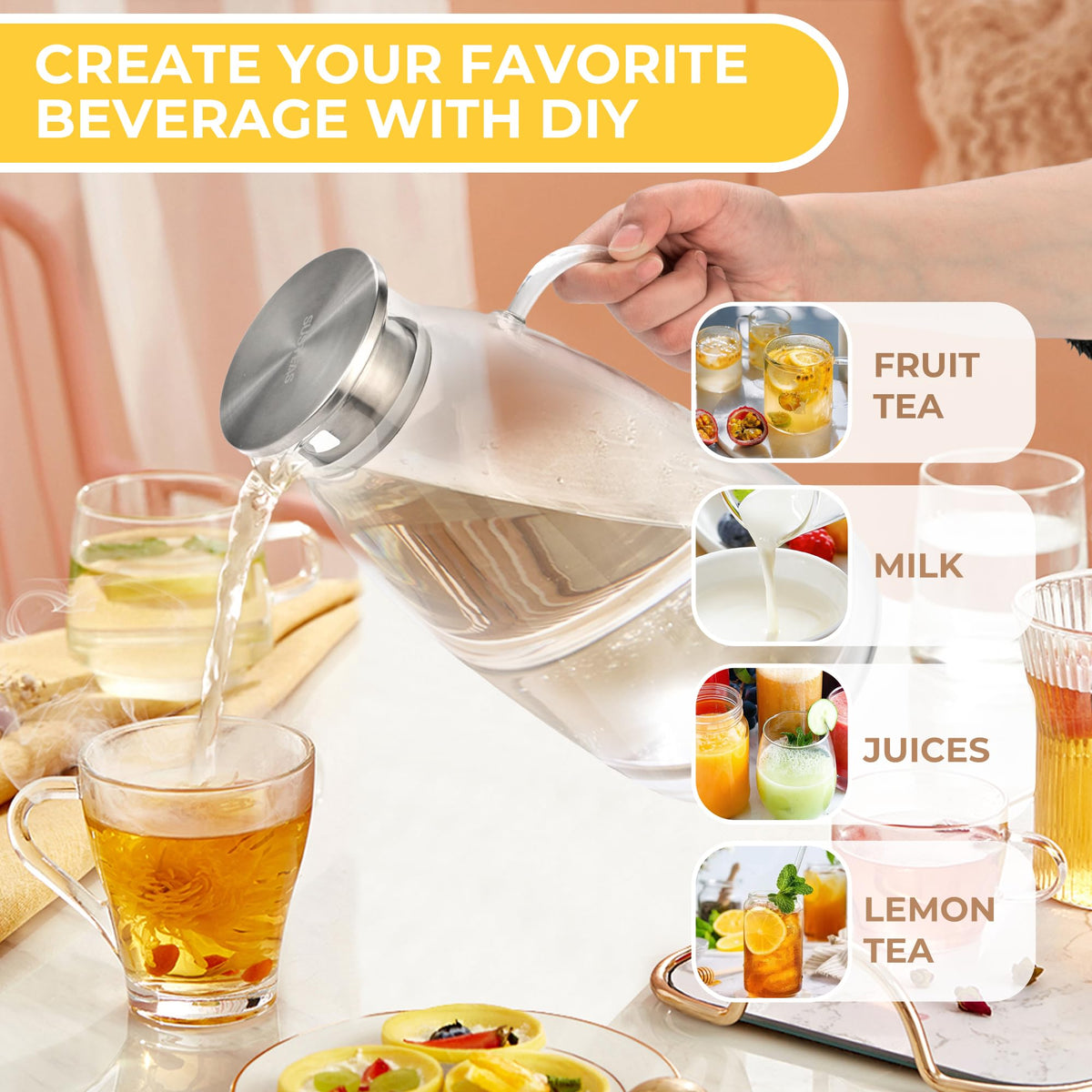 SUSTEAS large-capacity pitcher ideal for iced tea and water refills.