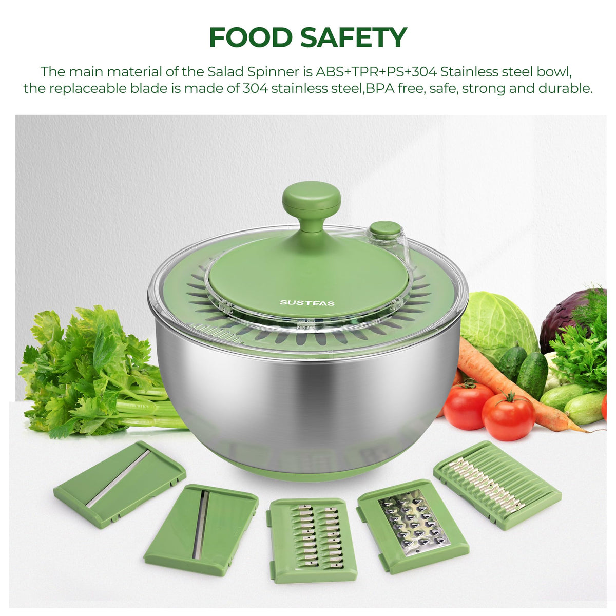 SUSTEAS one-touch stop offers quick control to prevent splatter.