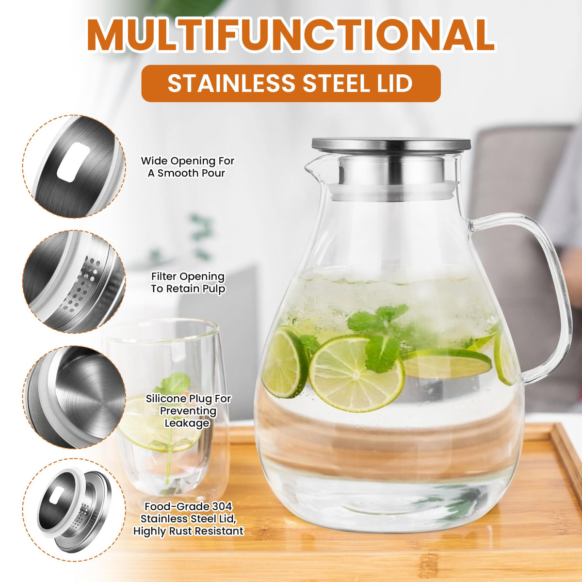 Double-outlet design lets you pour or strain to retain pulp or ice.