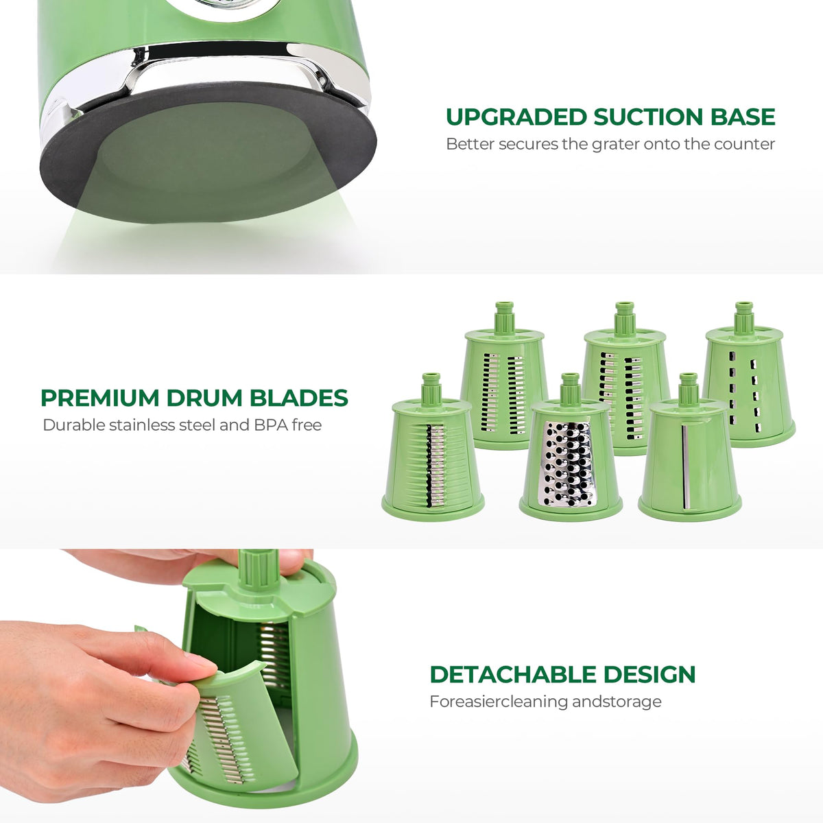 SUSTEAS grater with interchangeable blades for versatile cheese and veg prep