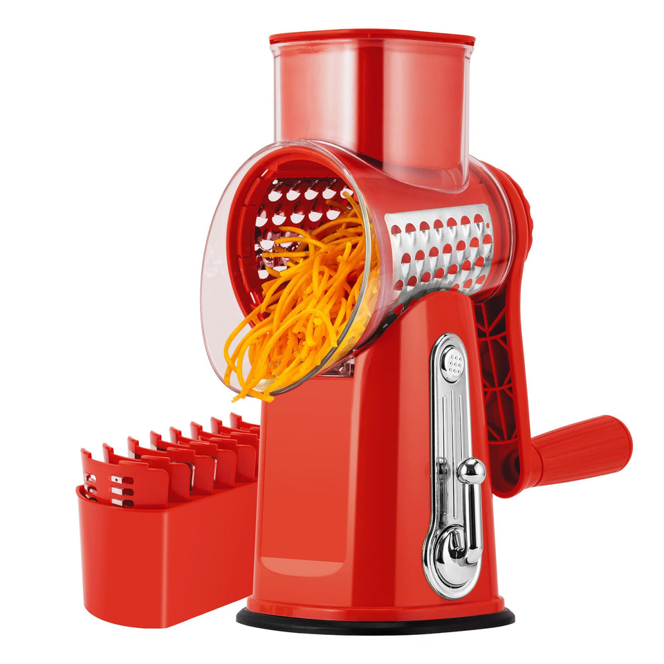 SUSTEAS Rotary Cheese Grater with Handle on counter for quick shredding