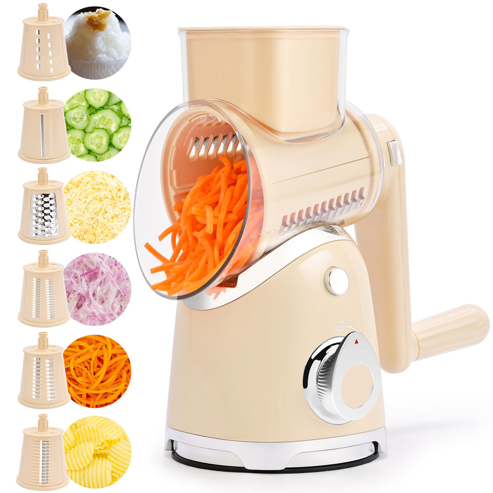 SUSTEAS rotary cheese grater with handle for quick shredding on countertop