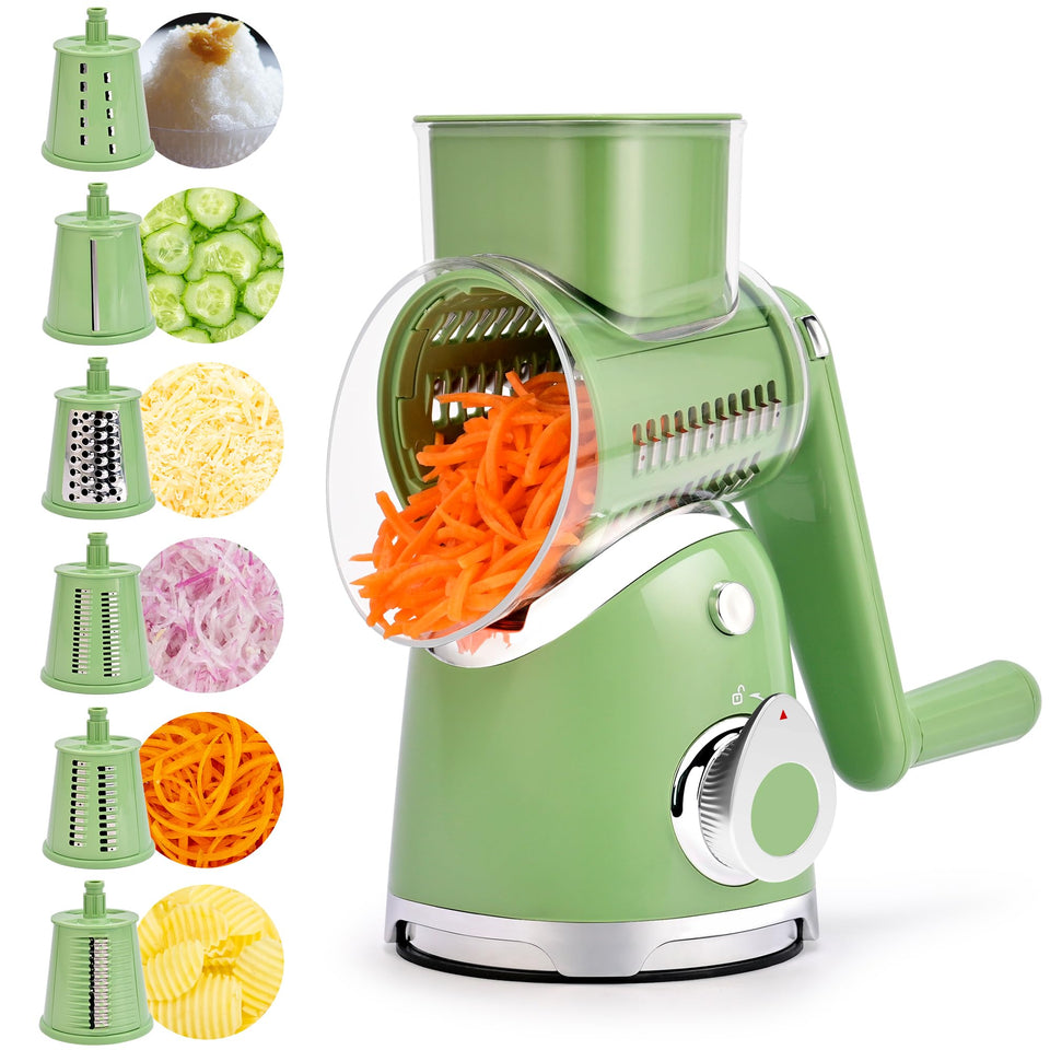 SUSTEAS rotary cheese grater with handle for easy, controlled shredding