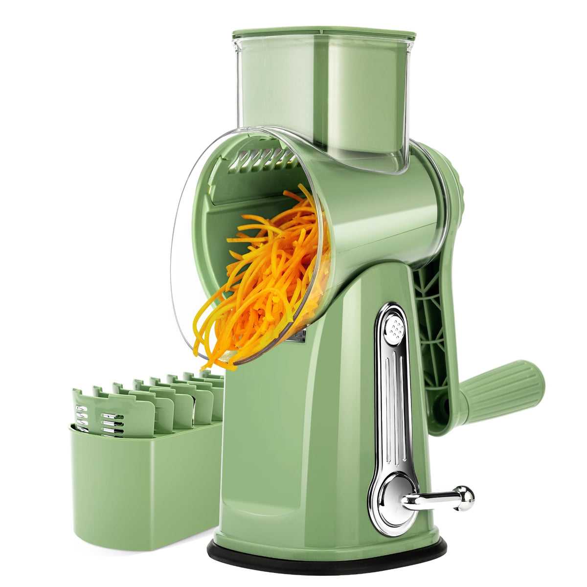 SUSTEAS rotary cheese grater with handle for easy shredding.