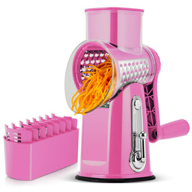 SUSTEAS rotary cheese grater with handle, 5 blades, for quick shredding.