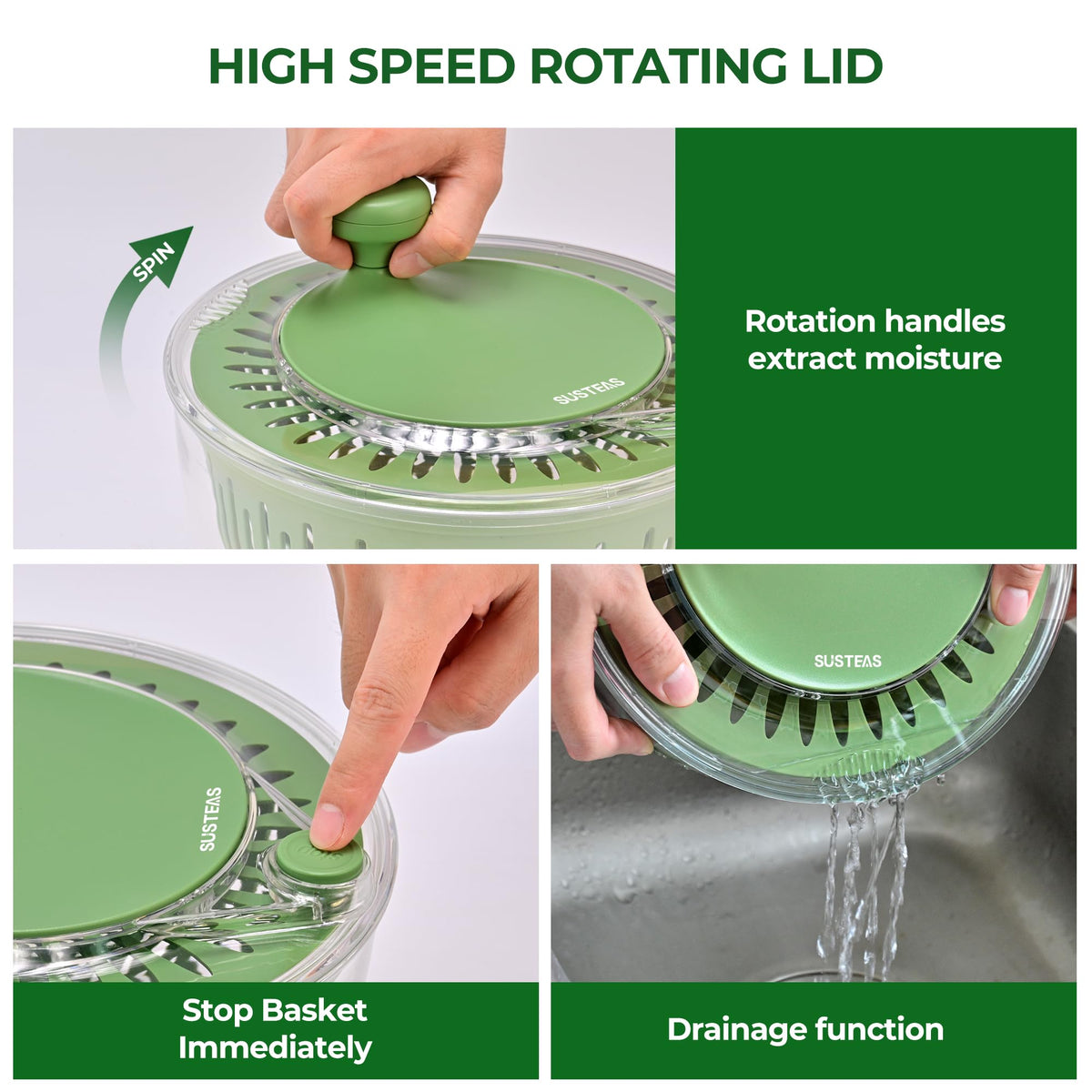 SUSTEAS non-slip base stabilizing the spinner during operation