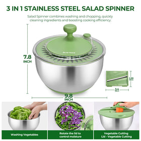 SUSTEAS salad washer dryer basket demonstrates efficient cleanup for greens and veggies.