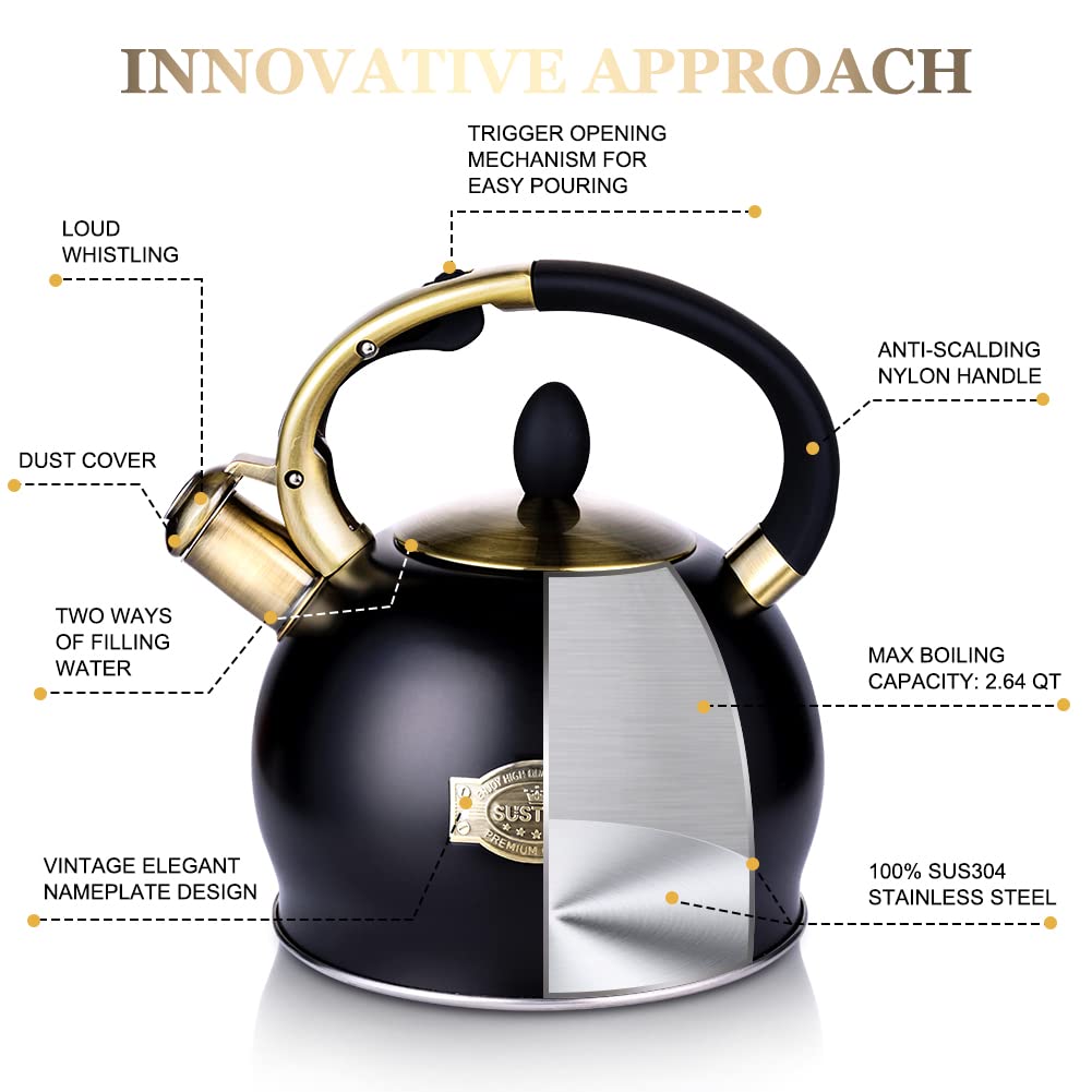 SUSTEAS kettle emits a loud whistle when water boils for easy timing