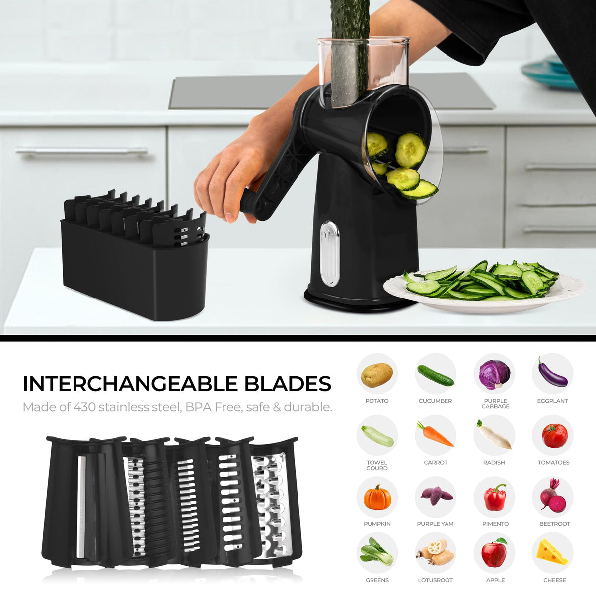 SUSTEAS suction base keeps grater stable during prep.