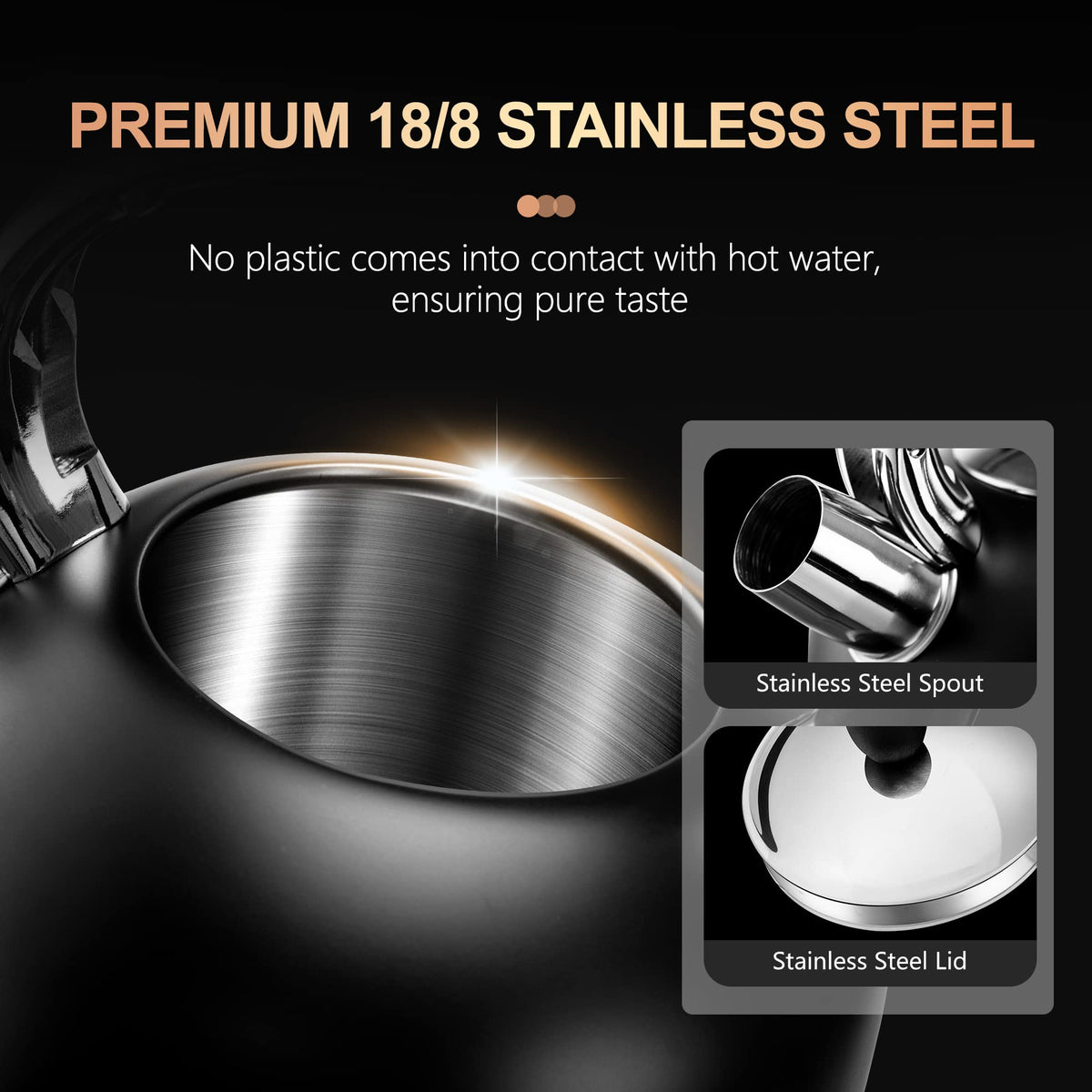SUSTEAS tea kettle induction compatible works with induction stoves for flexibility.