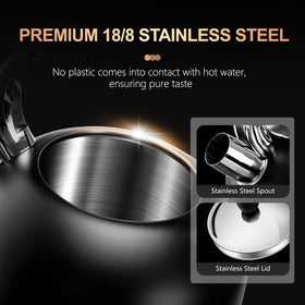 SUSTEAS tea kettle induction compatible works with induction stoves for flexibility.