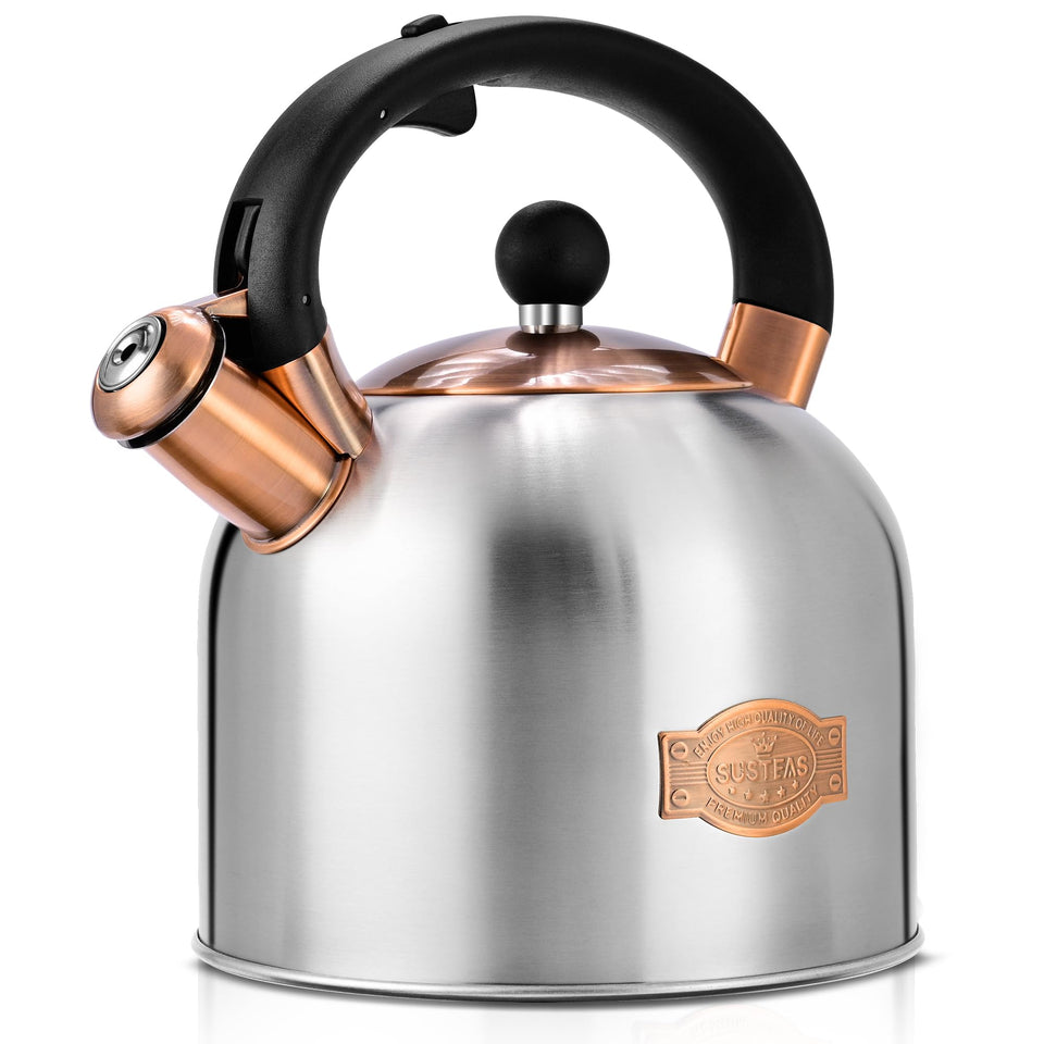 SUSTEAS tea kettle with whistle and ergonomic handle for safe pouring
