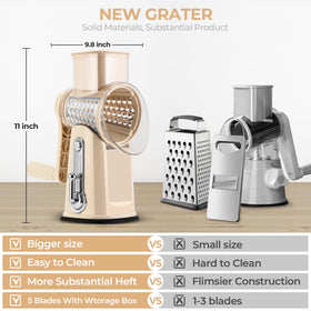 SUSTEAS vegetable shredder with 5 blades for fast prep and versatile cuts.