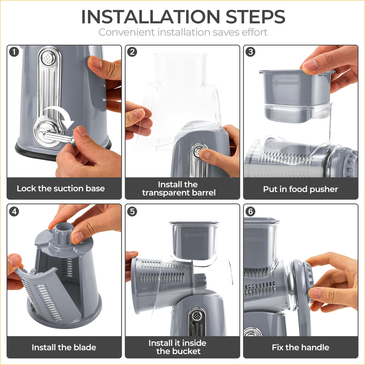 SUSTEAS mandoline-style feature guides ingredients to prevent clogging and ensure smooth slices.