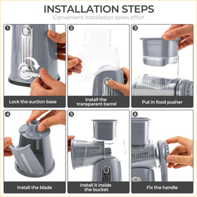 SUSTEAS mandoline-style feature guides ingredients to prevent clogging and ensure smooth slices.