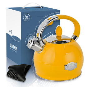 SUSTEAS yellow stainless steel kettle shows durable kitchen essential