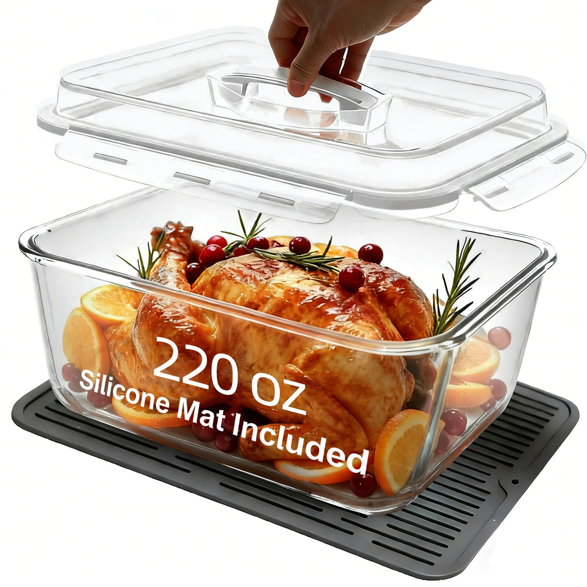 Susukkie 220oz glass container with airtight lid showing leak-proof design and large capacity.