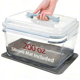 Susukkie XL glass storage container with airtight lid showing 200oz capacity for bulk meals.
