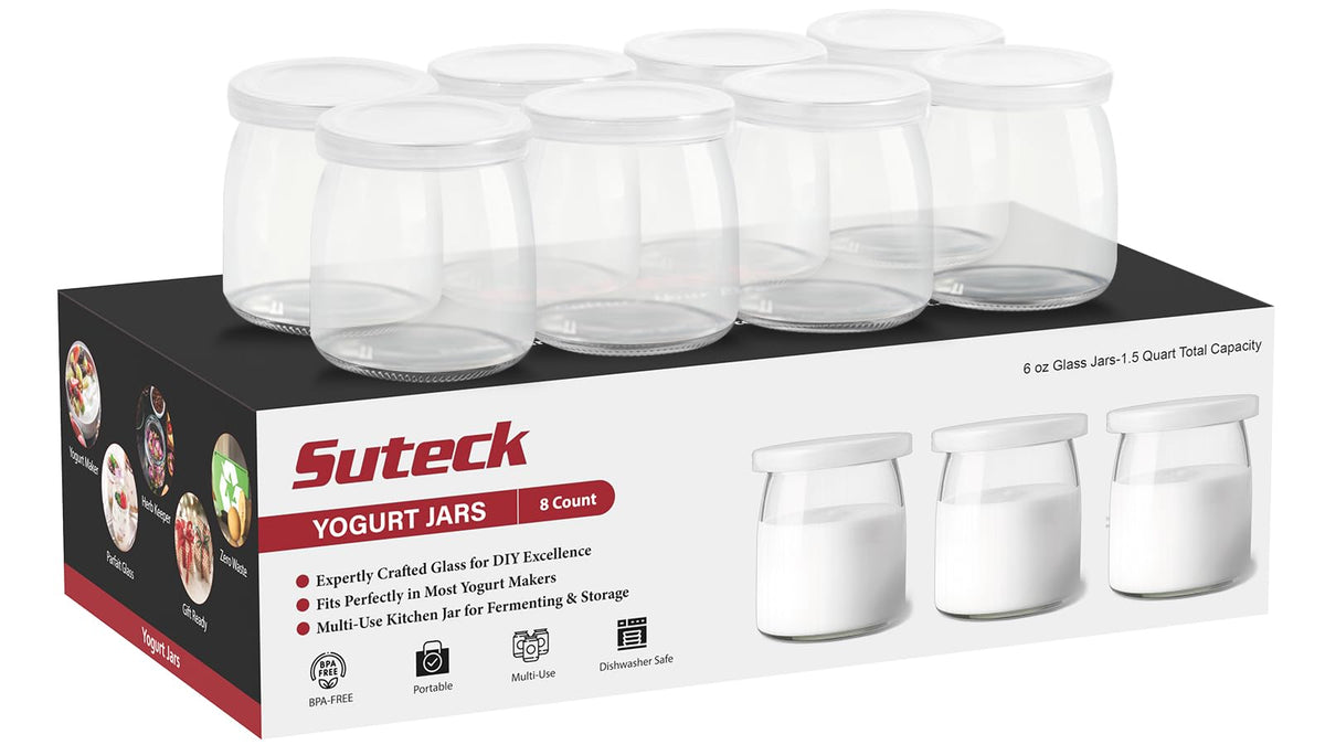 Suteck yogurt jars 6oz glass with lids for fresh on the go snacks