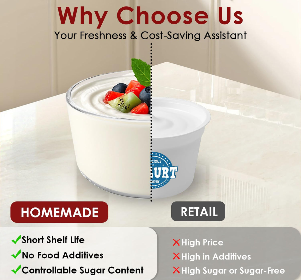 Suteck Yogurt Maker auto shut-off feature enabling safe unattended fermentation.