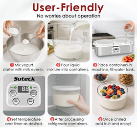 Suteck Yogurt Maker shows two 1-quart bowls for batch meals.