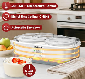 Suteck Yogurt Maker control panel displaying time and temperature settings.