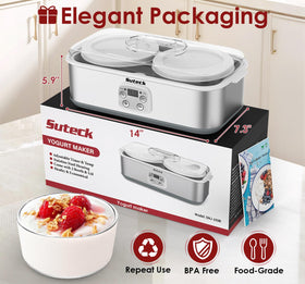 Suteck Yogurt Maker energy-efficient 25W design for low running costs.