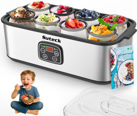 Suteck yogurt maker with stainless steel shell for durable, safe yogurt prep.