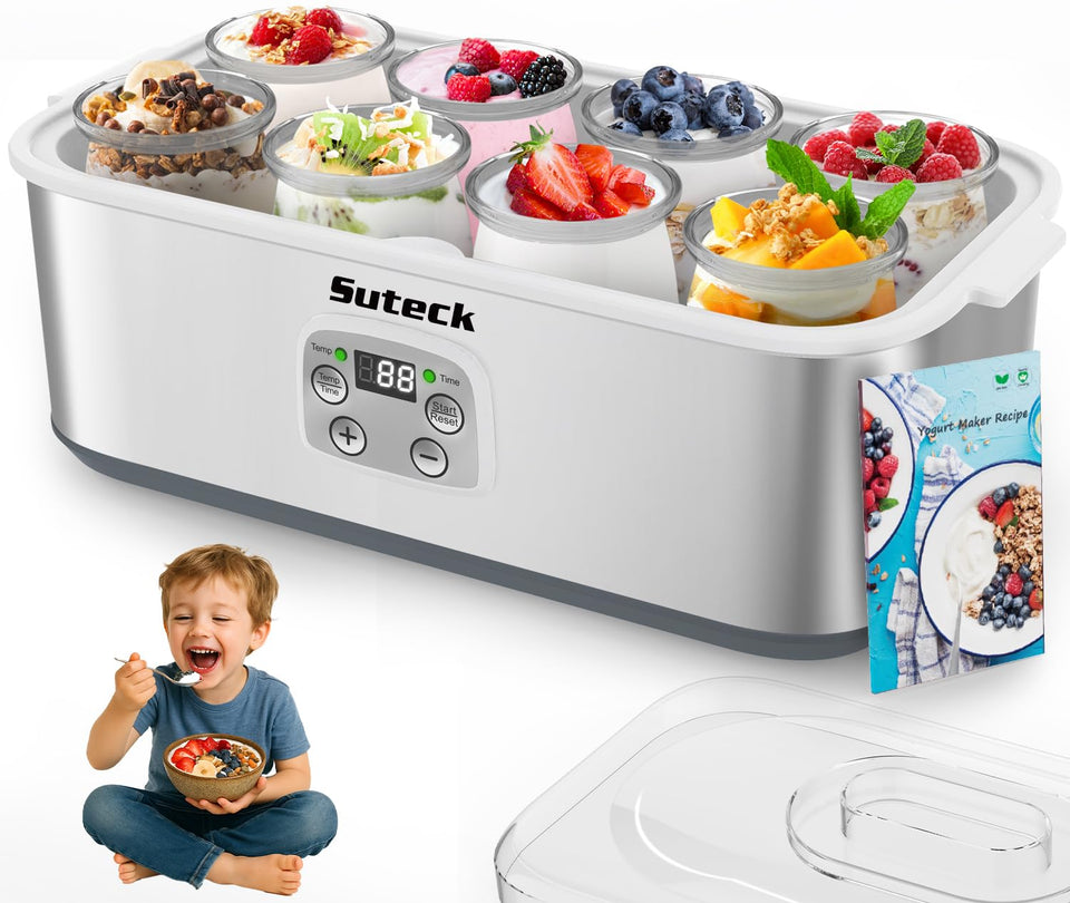 Suteck yogurt maker with stainless steel shell for durable, safe homemade yogurt.