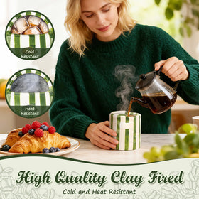 Suteng retro green-white stripes mug adds vintage charm to any kitchen.