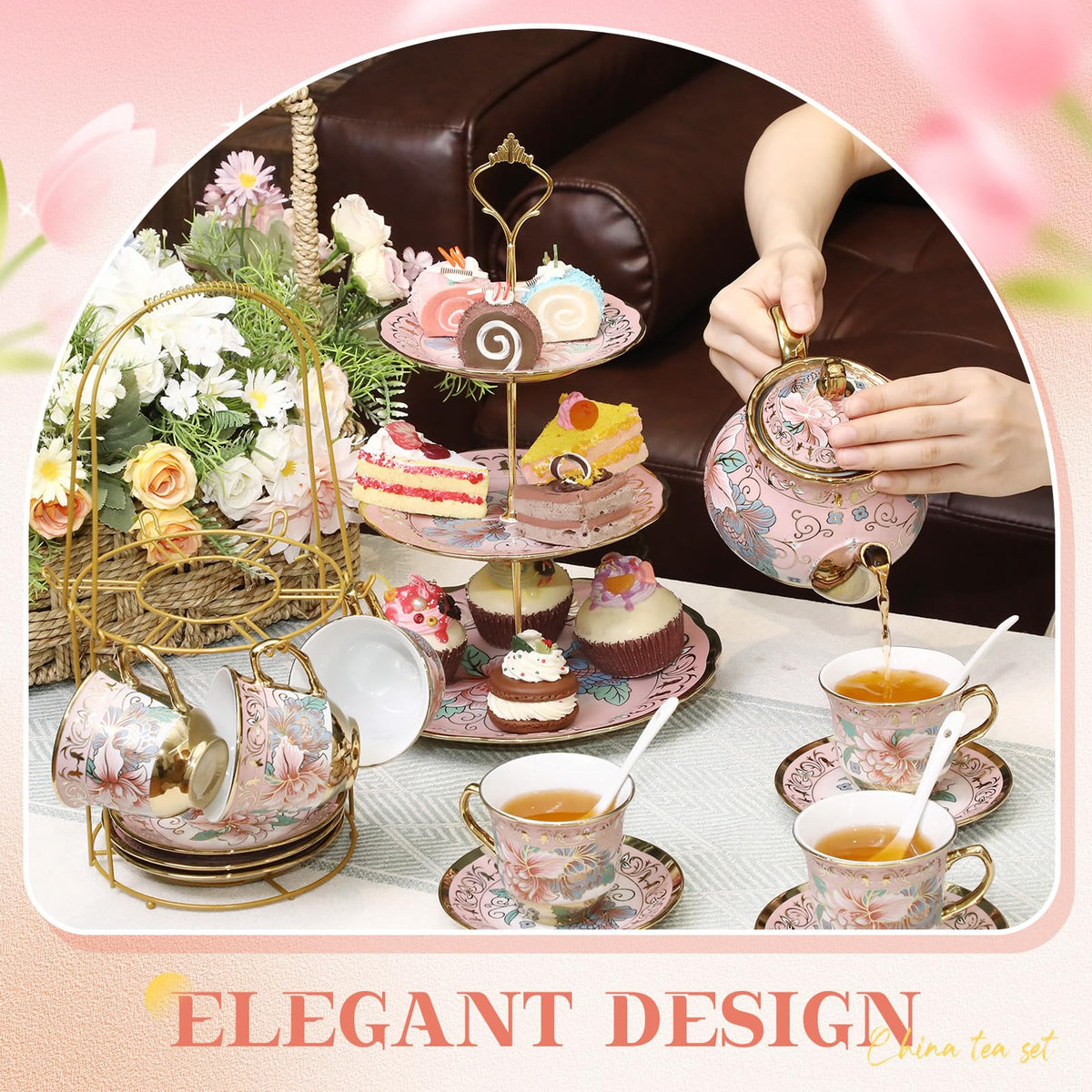 The Suttmin teapot set metal holder adds a convenient display accessory.