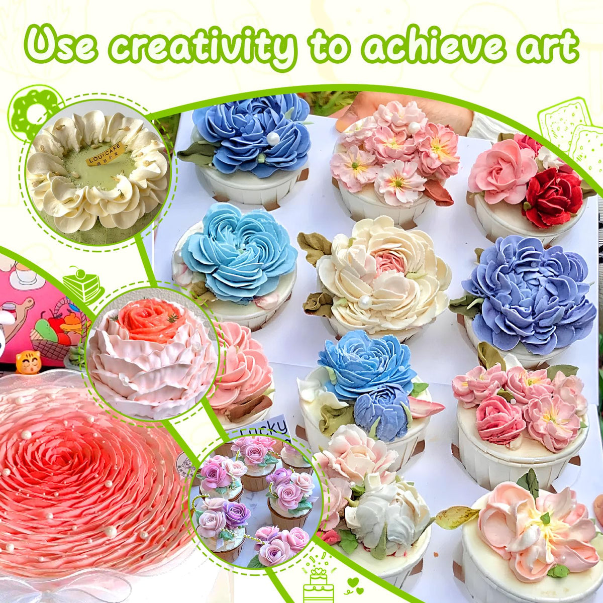 Suuker 7-piece nozzle collection enables varied frosting patterns.