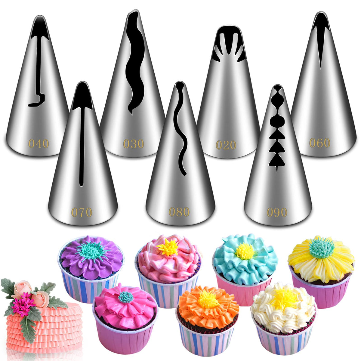 Suuker 7-piece pleated skirt piping tips set for versatile cake decorating