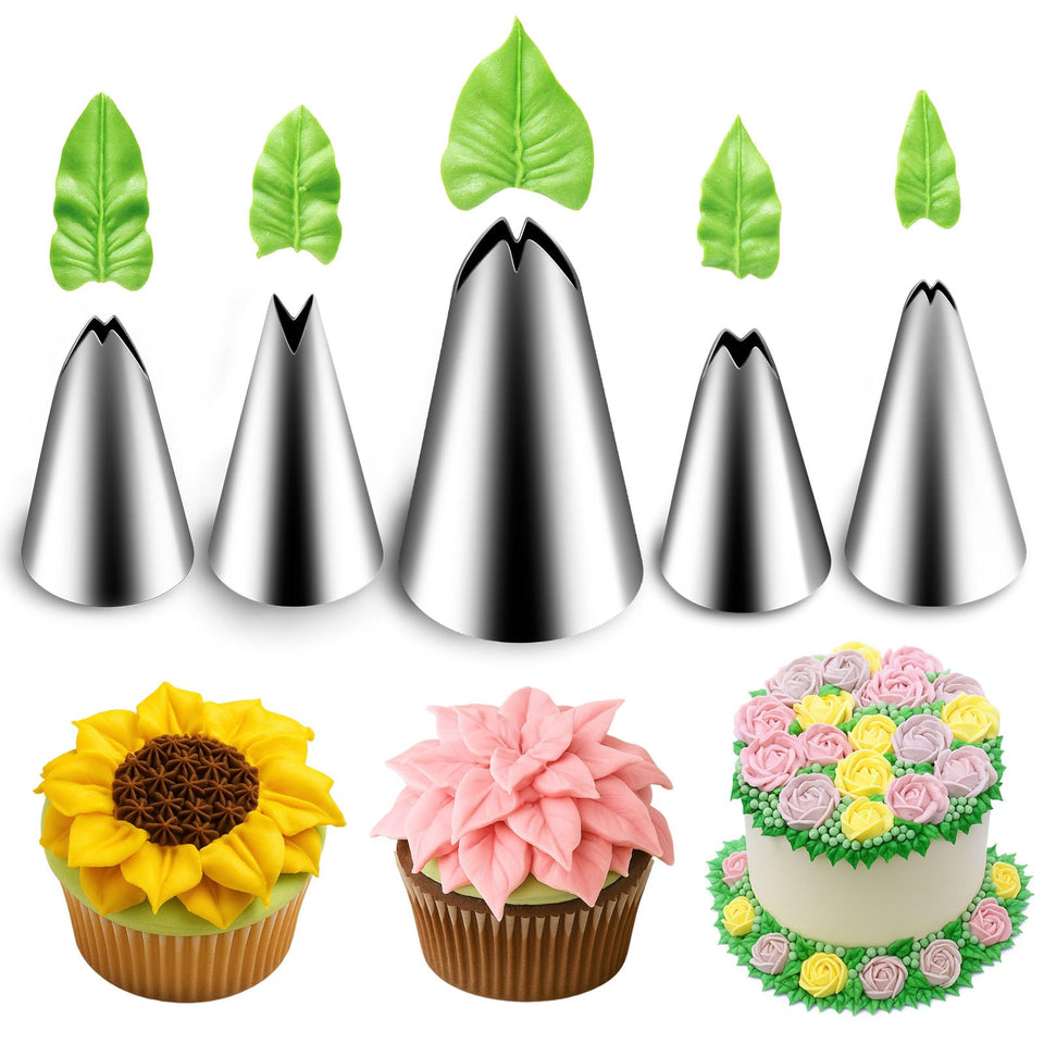 Suuker leaf piping tips collection for detailed leaf decorations on cakes.