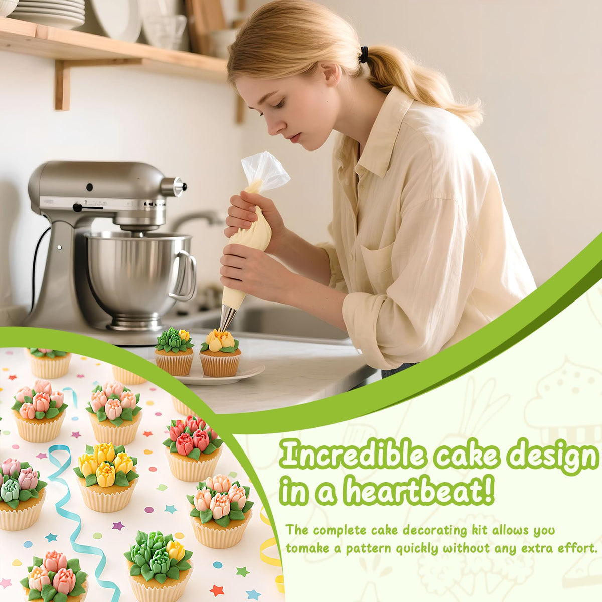 Suuker Russian piping tips set with seven tips enables versatile decorating.