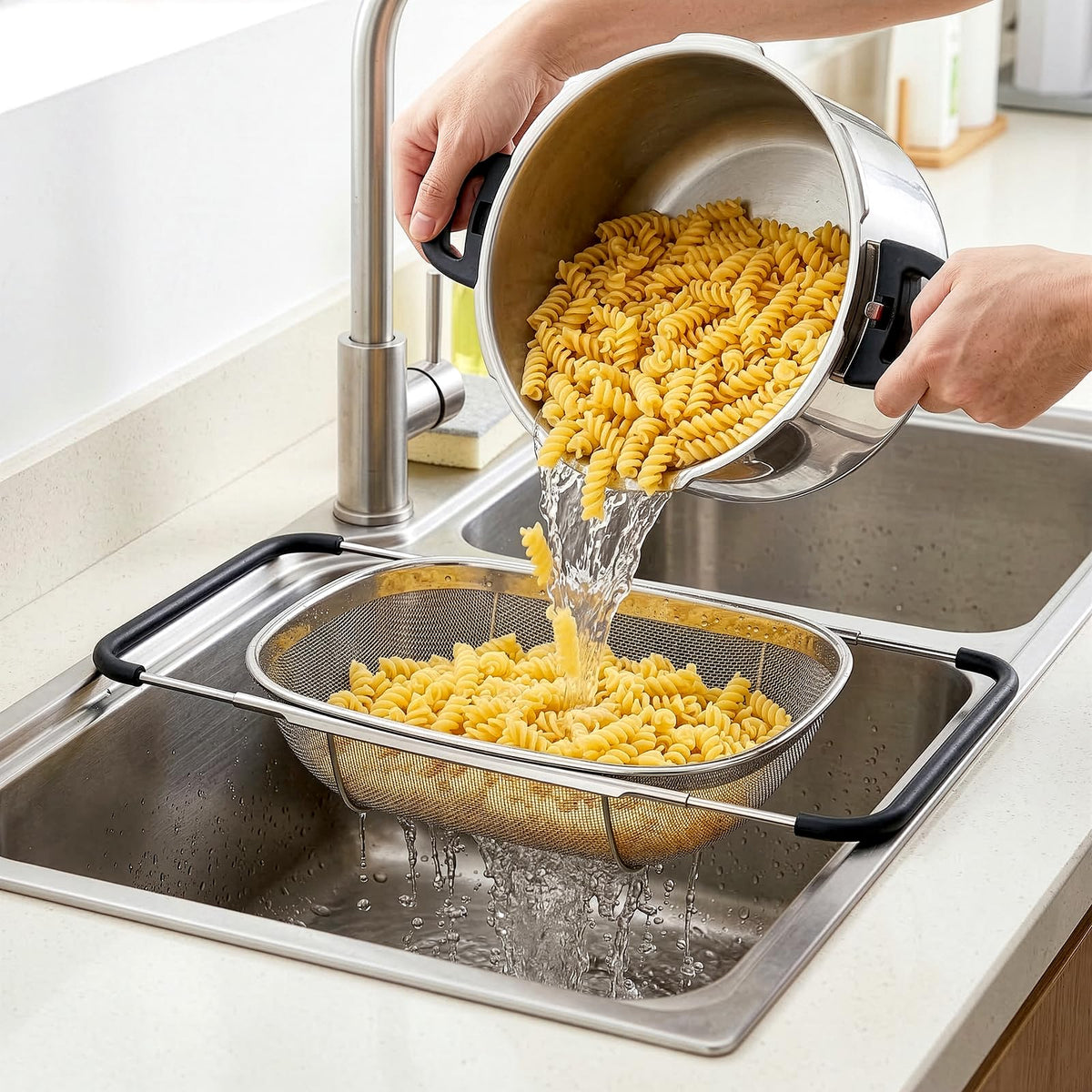 Suwimut dishwasher-safe colander simplifies cleaning after meal prep.