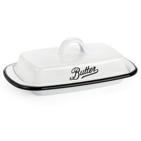 Suwimut enamel butter dish with lid keeps butter fresh on countertop