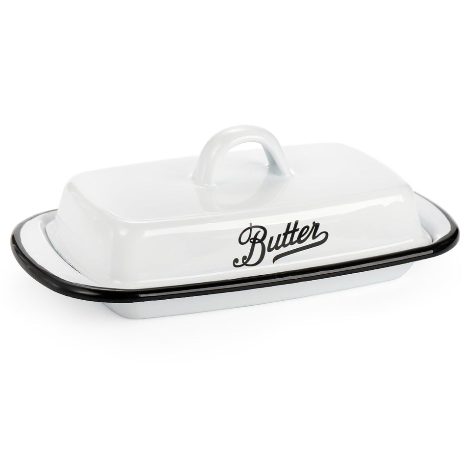 Suwimut enamel butter dish with lid keeps butter fresh on countertop