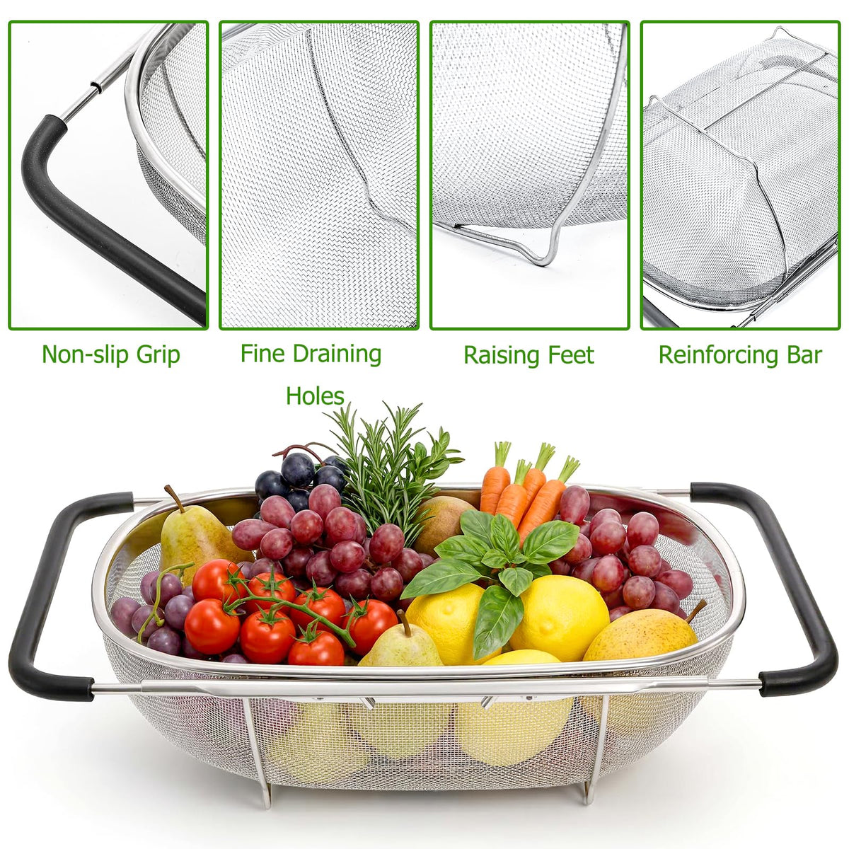 Suwimut expandable rubber grip handles for secure lifting over the sink.