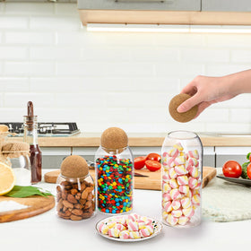 Suwimut round cork lid bottle emphasizes airtight storage for coffee beans.